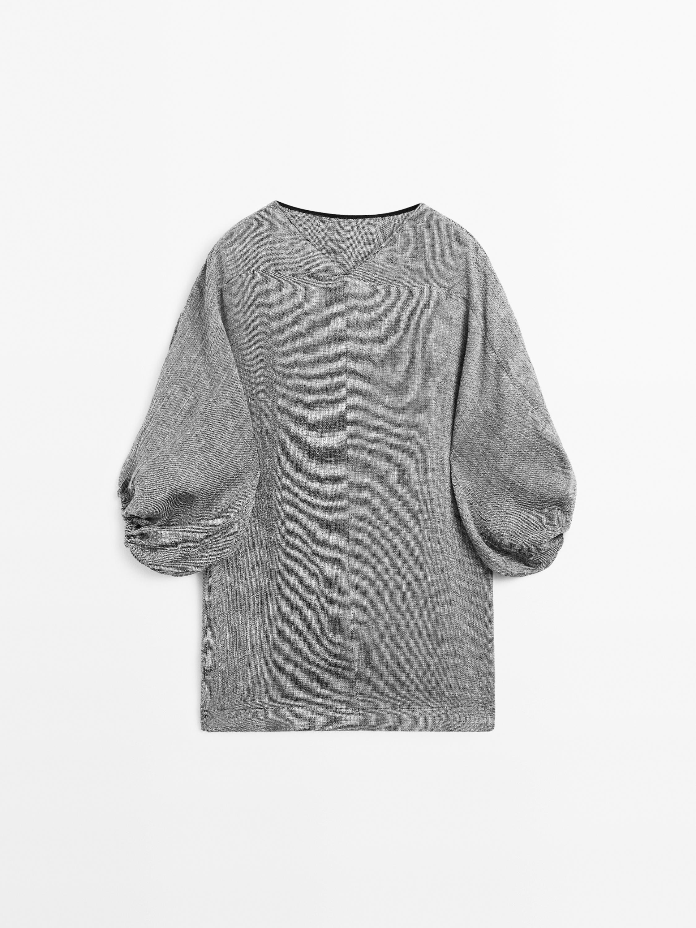 Robe courte manches fantaisie 100 % lin